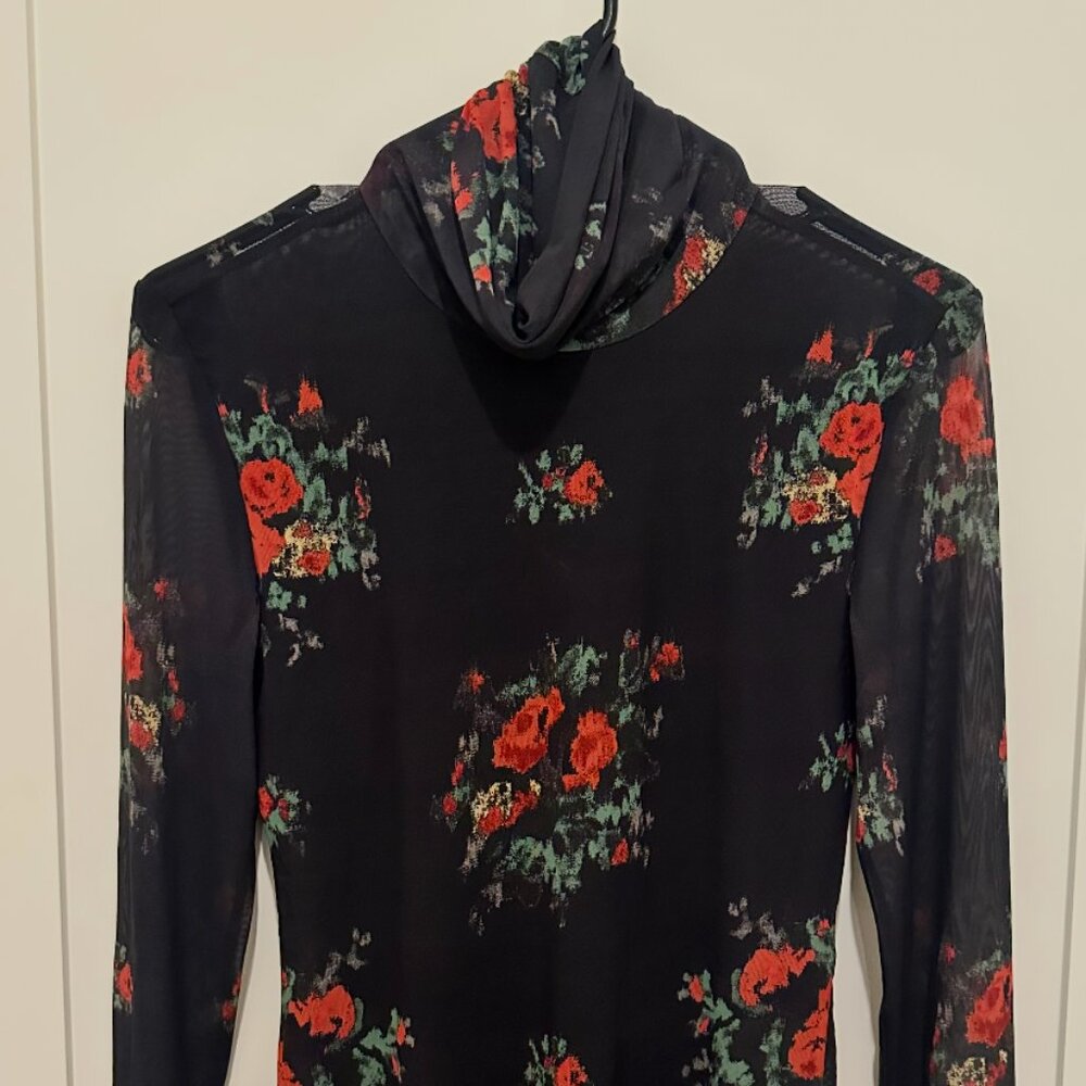 GANNI Floral Jersey Turtleneck – Black – Size 38 (US 6–8) – Gently Worn